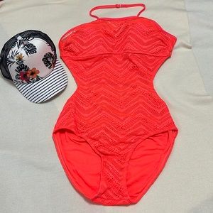 OP Tropical crochet one piece swimsuit with built-in padded cups & cut out back